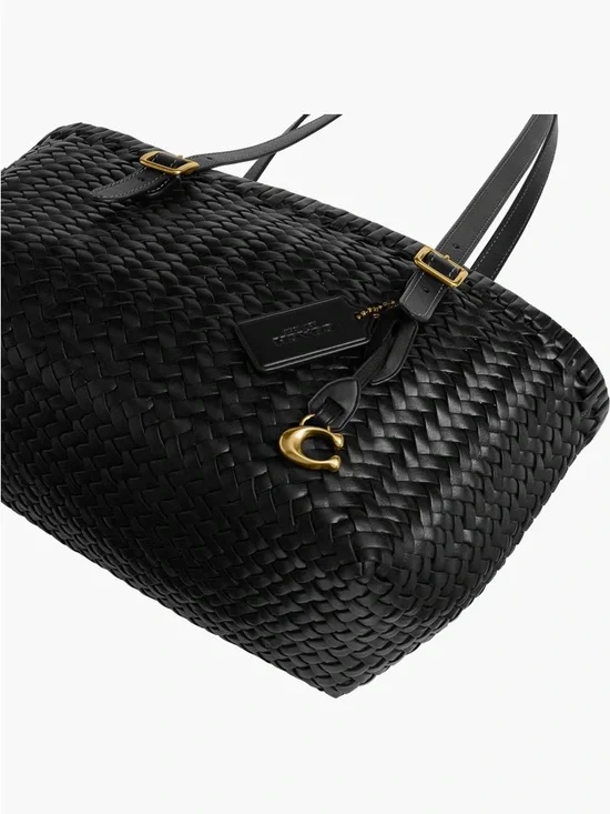 NWT Coach Black Woven Leather SwingTote with Brushed Brass Hardware - Picture 9 of 10